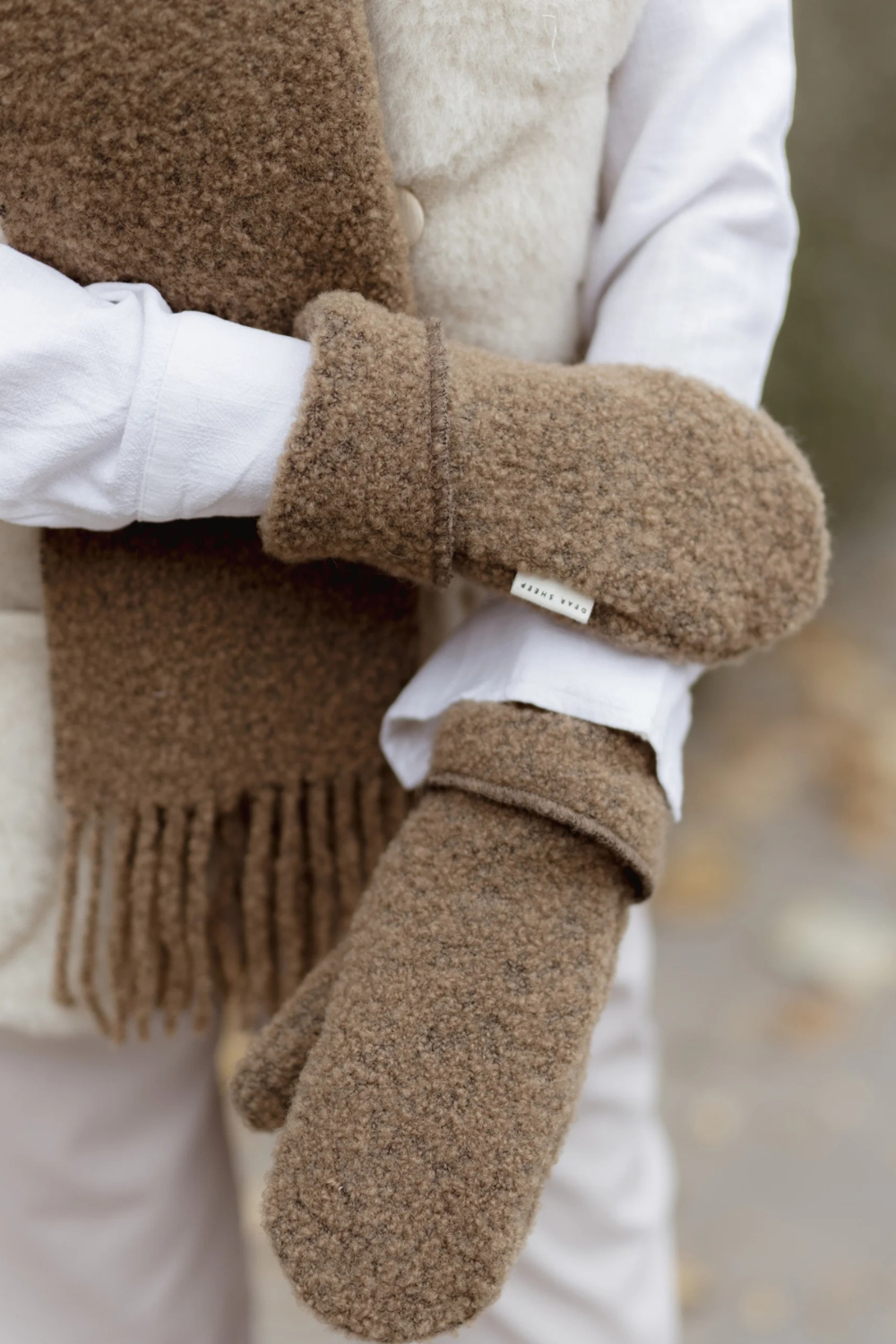 Rękawiczki z jednym palcem merino, light brown