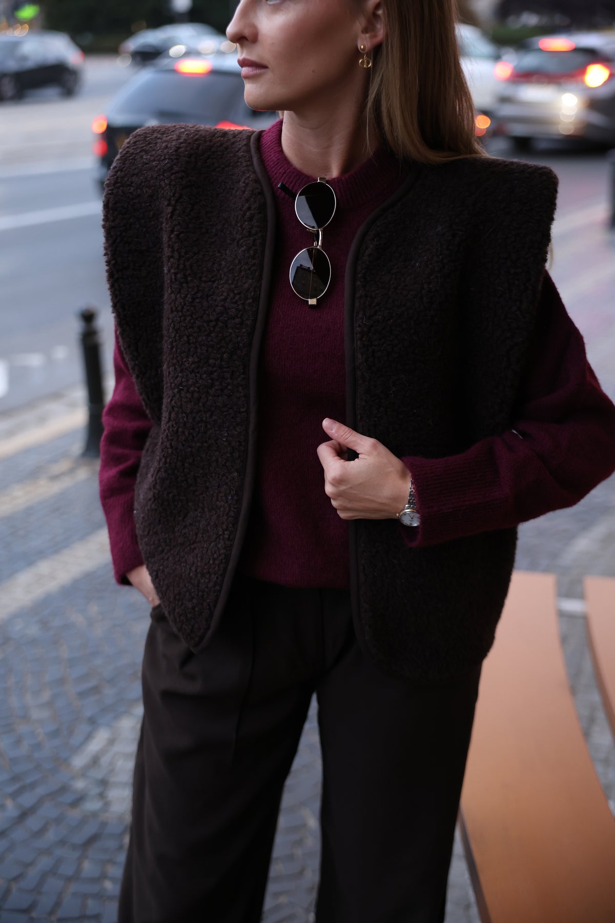 Kamizelka merino MUSE, CHOCOLATE